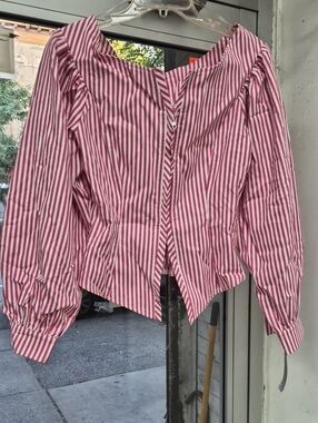Fox Red and White Striped Button-Front Blouse